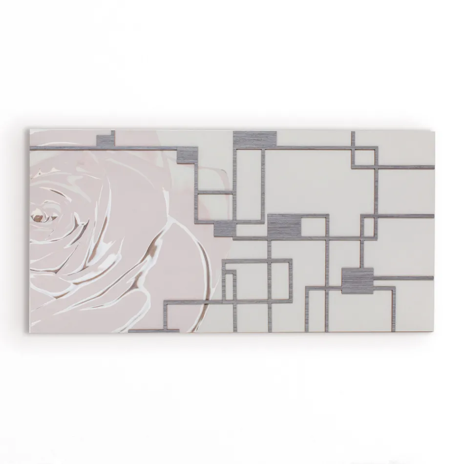 Gemälde mit Rosen und geometrischen Formen, hergestellt mit Laser, hergestellt in Italien – Rin Viadurini