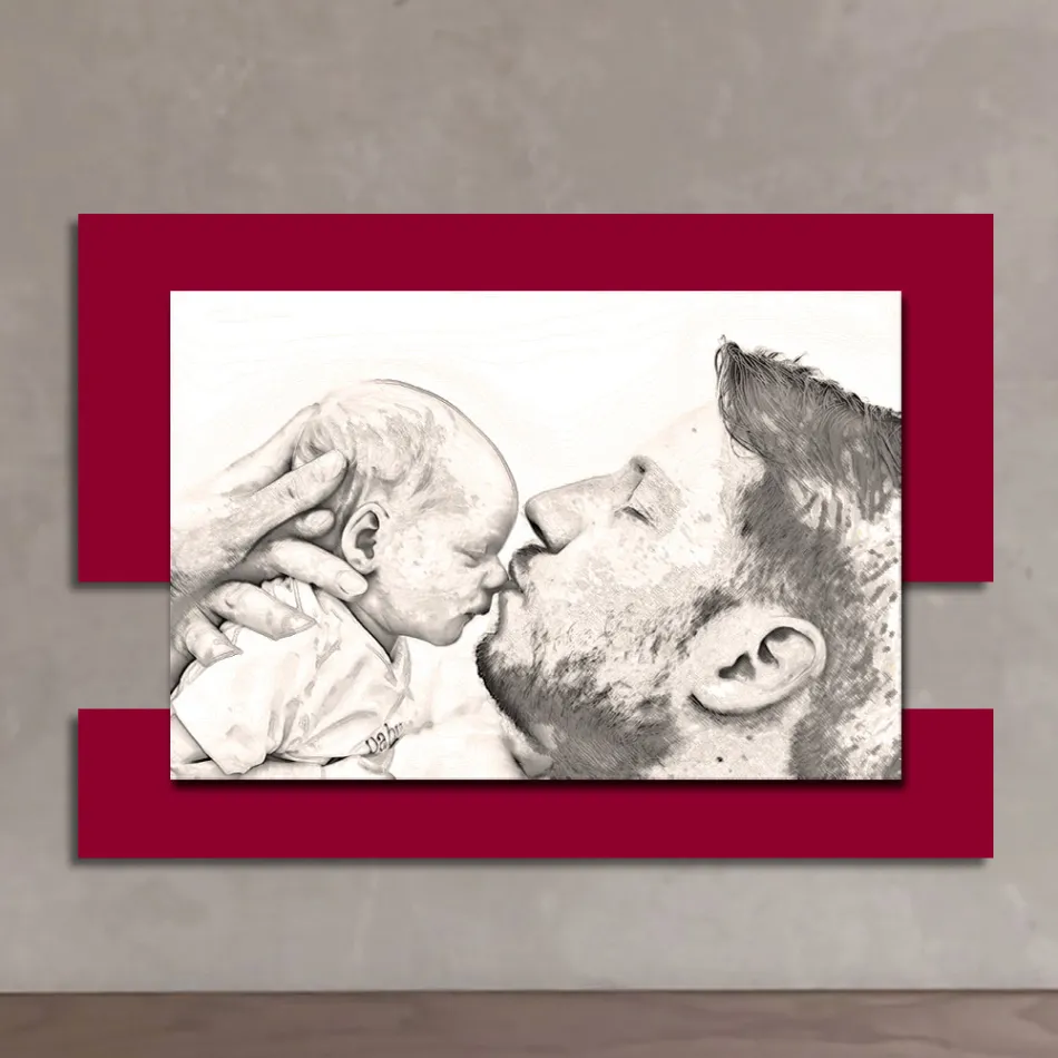 Holzbild mit Aufdruck eines Mannes mit Kind, hergestellt in Italien – Kosovo Viadurini