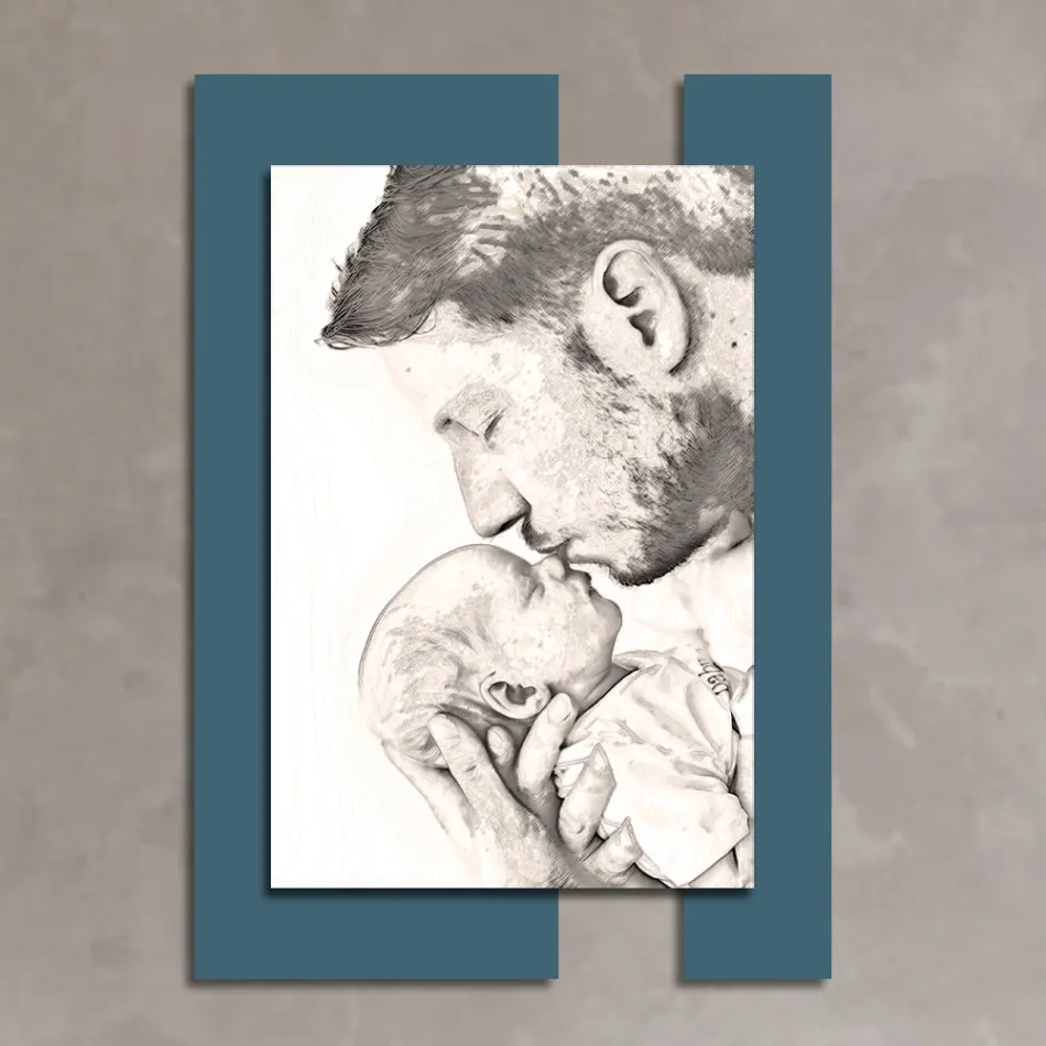 Holzbild mit Aufdruck eines Mannes mit Kind, hergestellt in Italien – Kosovo Viadurini