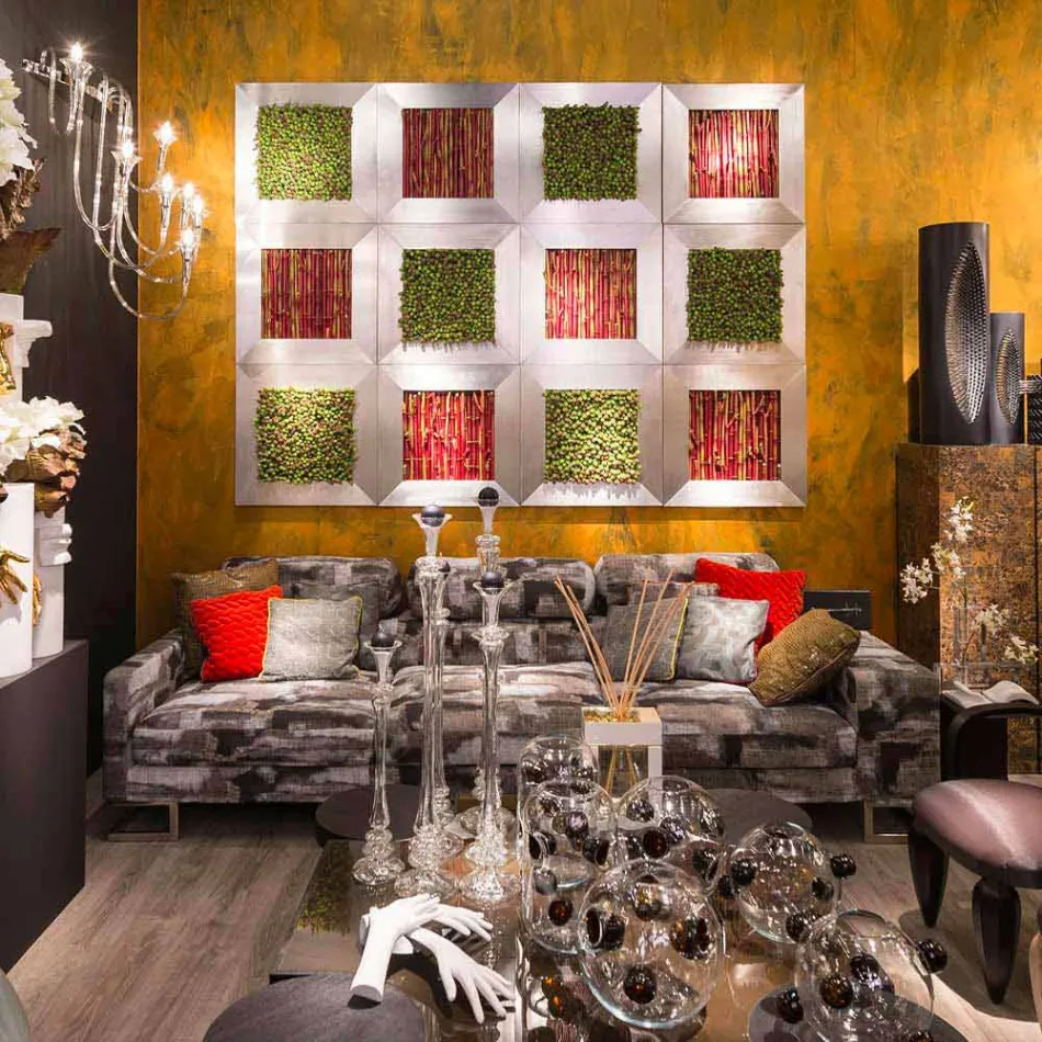 Modernes Wandbild aus Metall und Kunstblumen Made in Italy - Trimo Viadurini