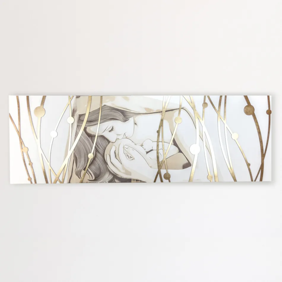 Rechteckiges, mit Laser gefertigtes Gemälde mit Göttin und Kind, hergestellt in Italien – Nagi Viadurini