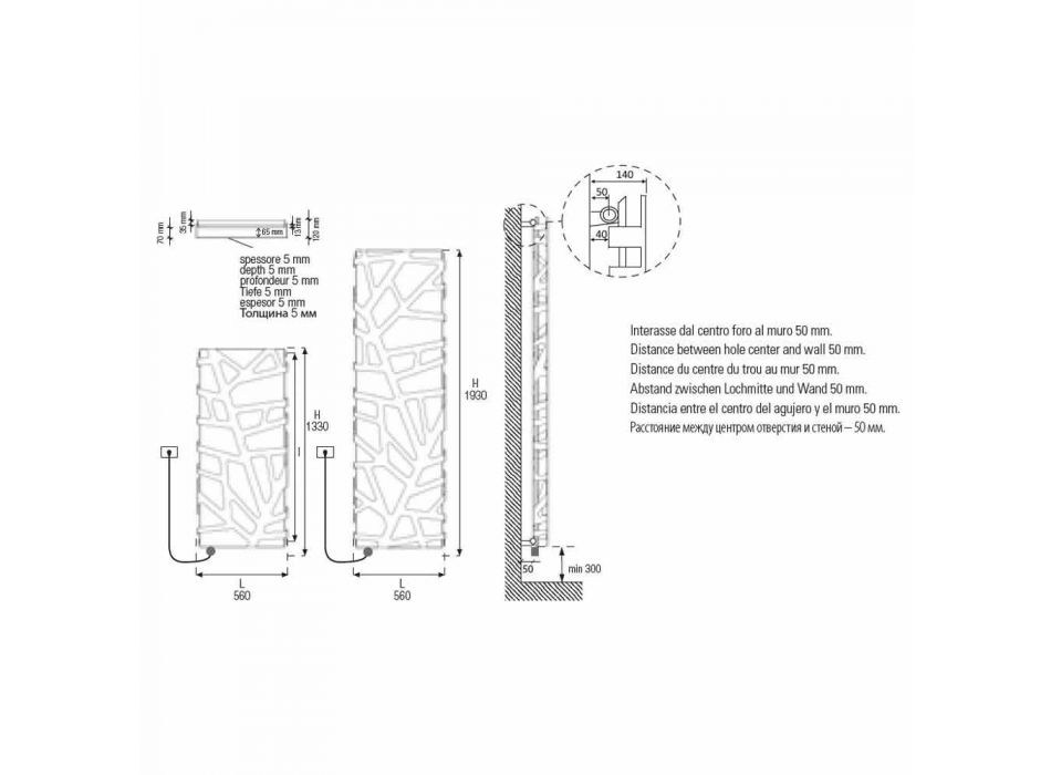 Elektrischer Kühler mit vertikaler Ausführung bis 1000 W - Flora Viadurini