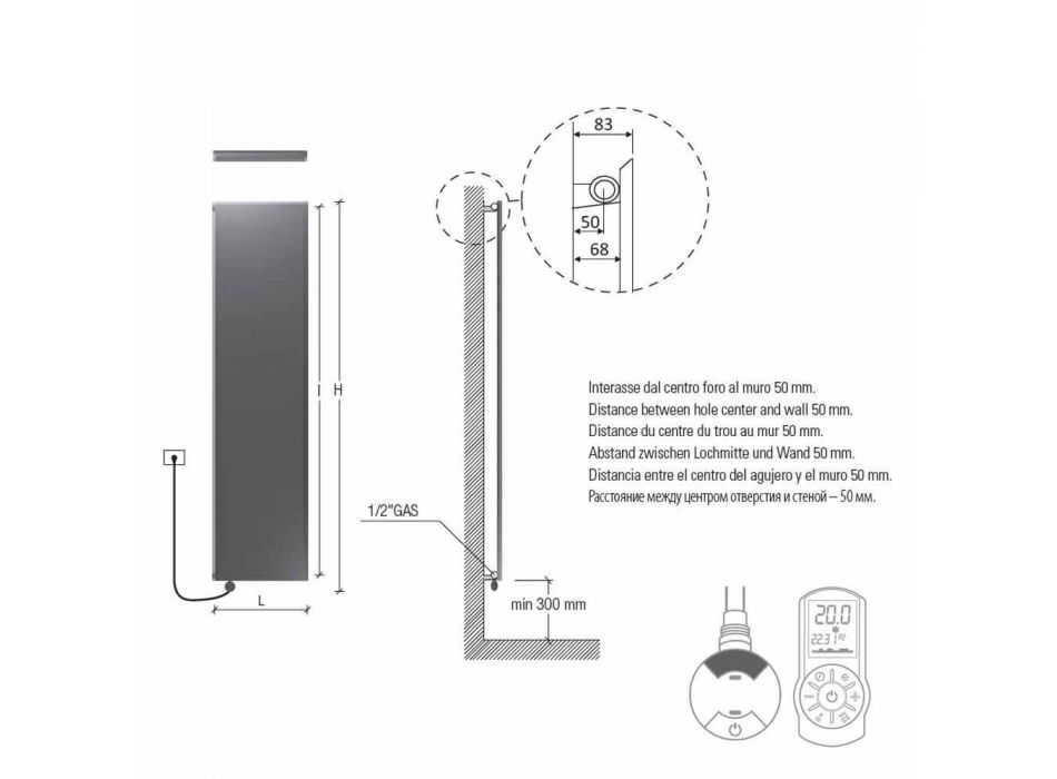 Vertikaler elektrischer Kühler Minimal Design Stahlschiefer Grau 700 W - Eis Viadurini