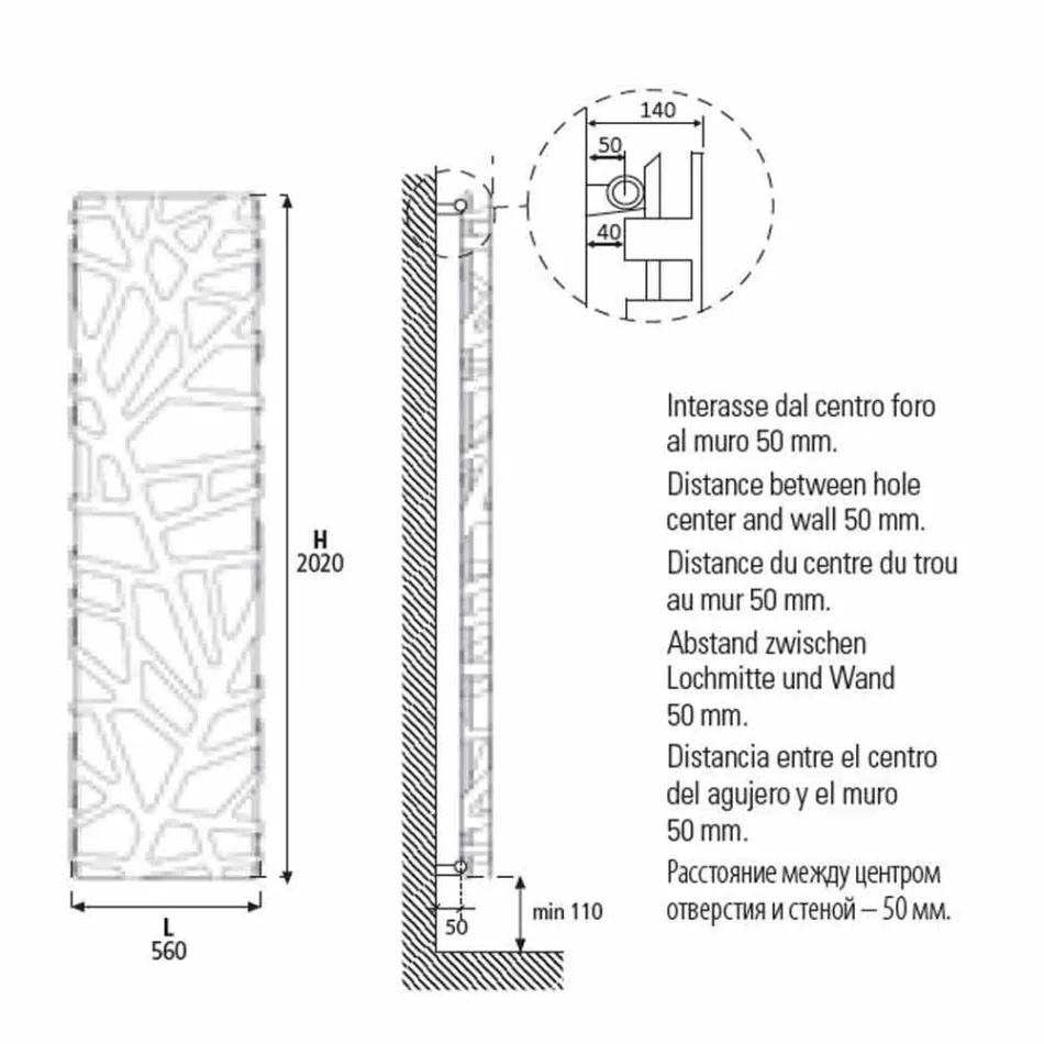 Hydraulischer Kühler mit vertikaler Ausführung bis 903 W - Flora Viadurini