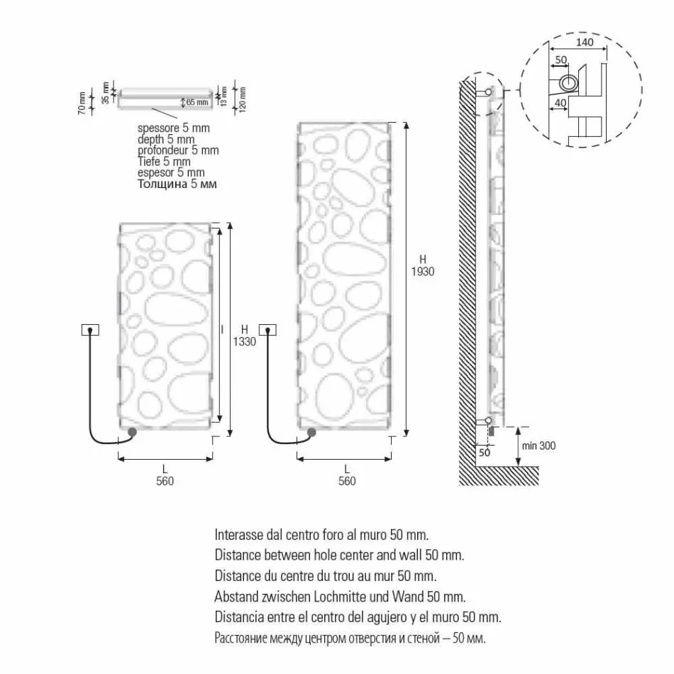 Moderner elektrischer vertikaler Kühler bis 903 W - Scuba Viadurini