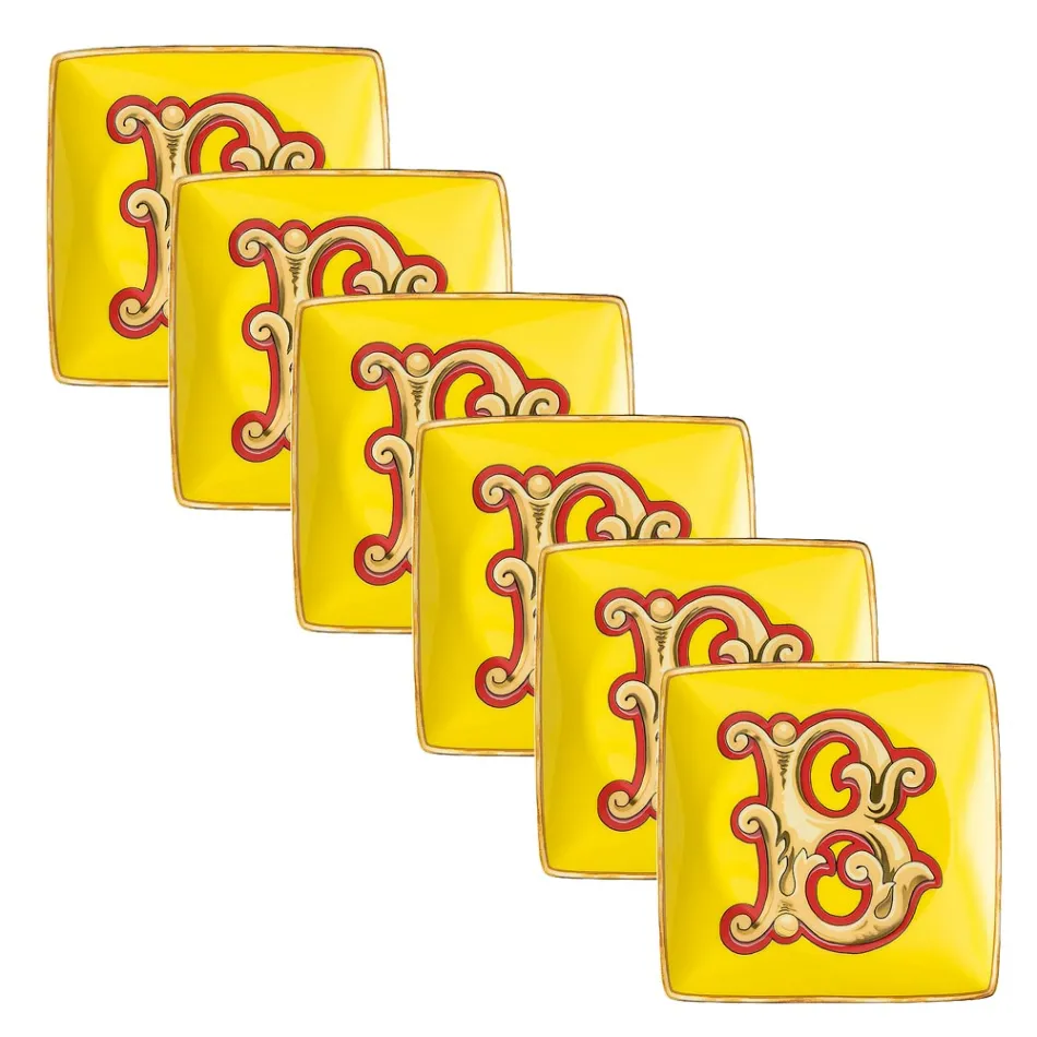 Rosenthal Versace Alphabet 6 flache, quadratische Porzellanschalen - Alphabet Viadurini