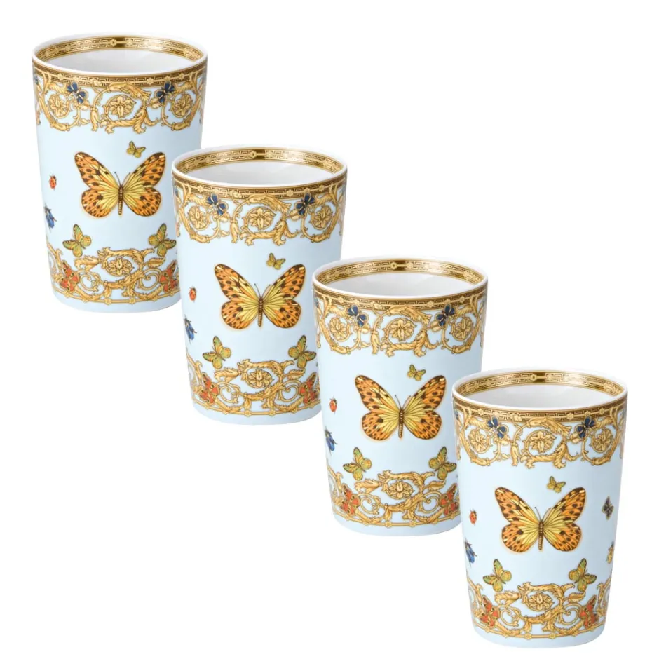 Rosenthal Versace Le Jardin 4 henkellose Gläser mit natürlichen Elementen - Medusa Viadurini