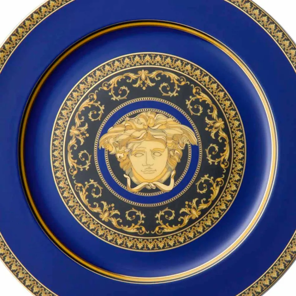 Rosenthal Versace Medusa Blue Plate Platzhalter aus Porzellan Design Viadurini