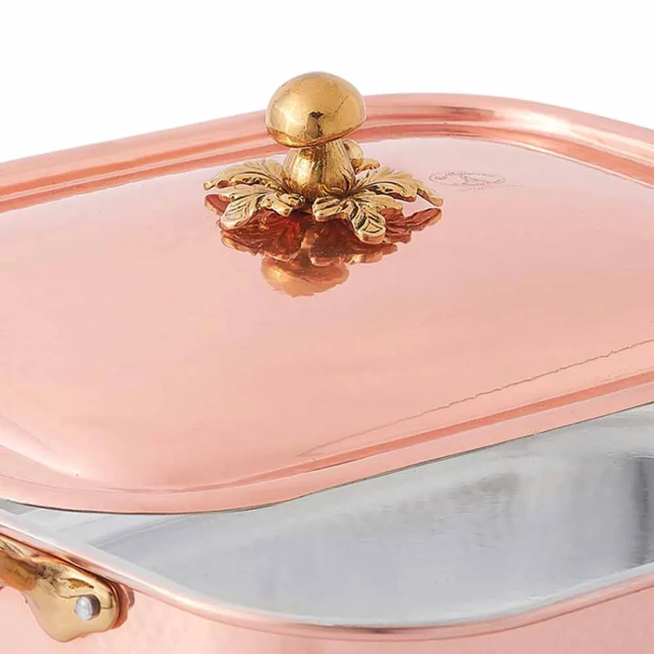 Handverzinnter rechteckiger Kupferröster und Deckel 37x27 cm - Mariateresa Viadurini