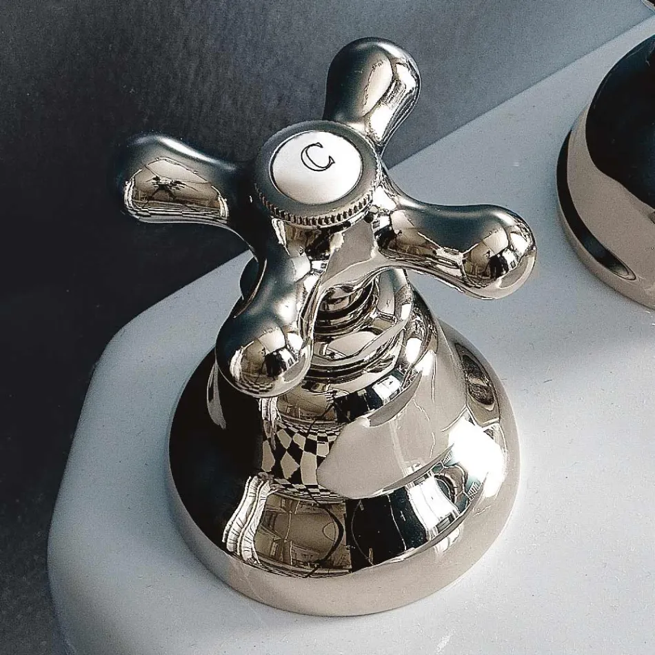 Klassischer 3-Loch-Bidethahn mit Ablaufgarnitur aus Messing, hergestellt in Italien – Ercolina Viadurini