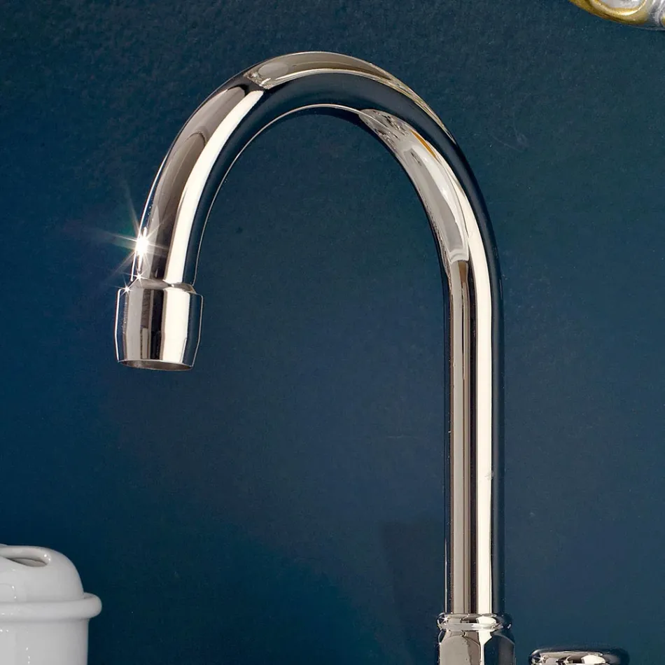 3-Loch-Waschtischarmatur aus Messing mit hohem Auslauf und Abfluss – Ercolina Viadurini