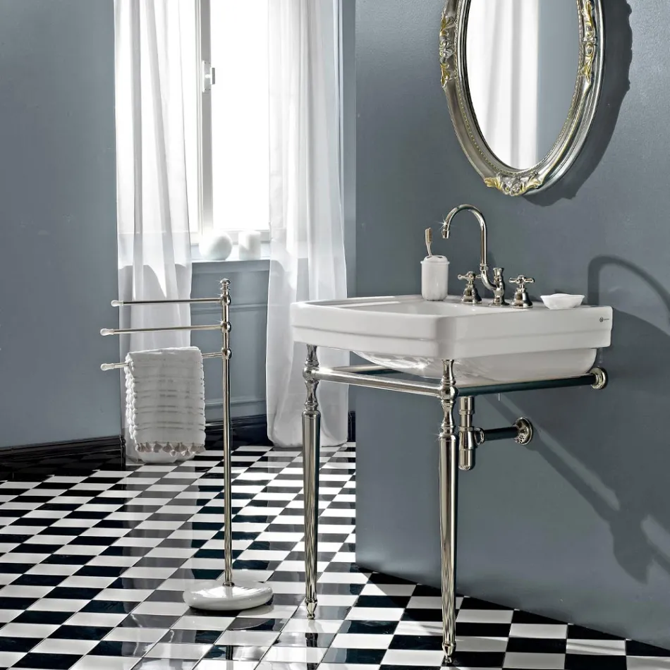 3-Loch-Waschtischarmatur aus Messing mit hohem Auslauf und Abfluss – Ercolina Viadurini