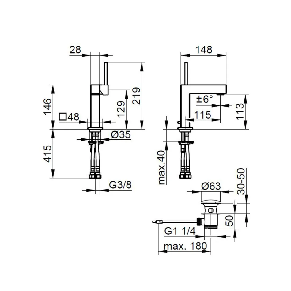 Einhebel-Waschtischmischer aus Messing im quadratischen Design - Erik Viadurini
