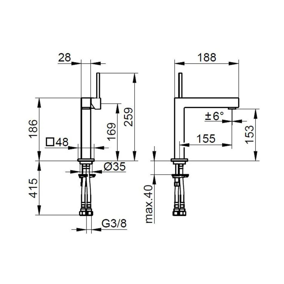 Einhebel-Waschtischmischer aus Messing im quadratischen Design - Erik Viadurini