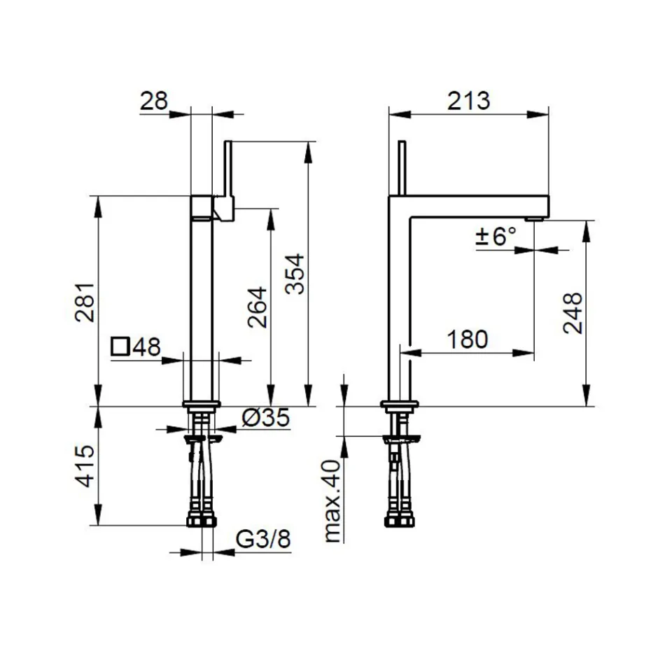 Einhebel-Waschtischmischer aus Messing im quadratischen Design - Erik Viadurini