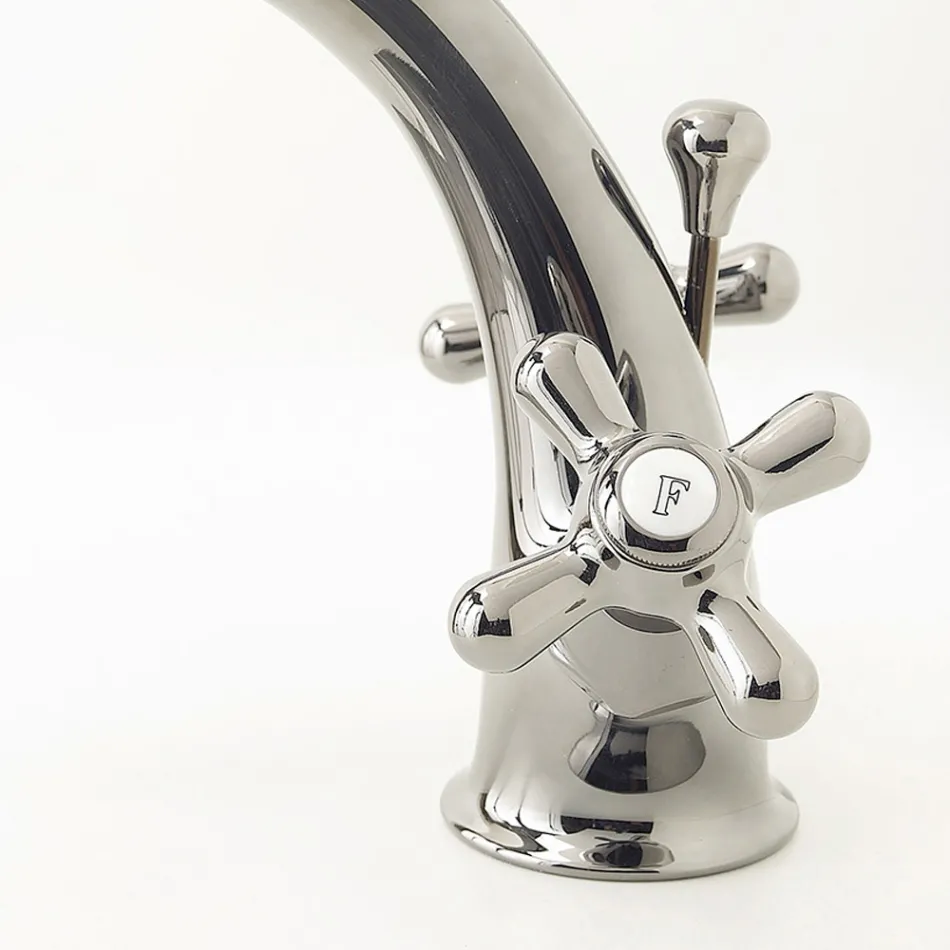 Einloch-Waschtischarmatur aus Messing mit Abfluss im klassischen Stil – Ercolina Viadurini