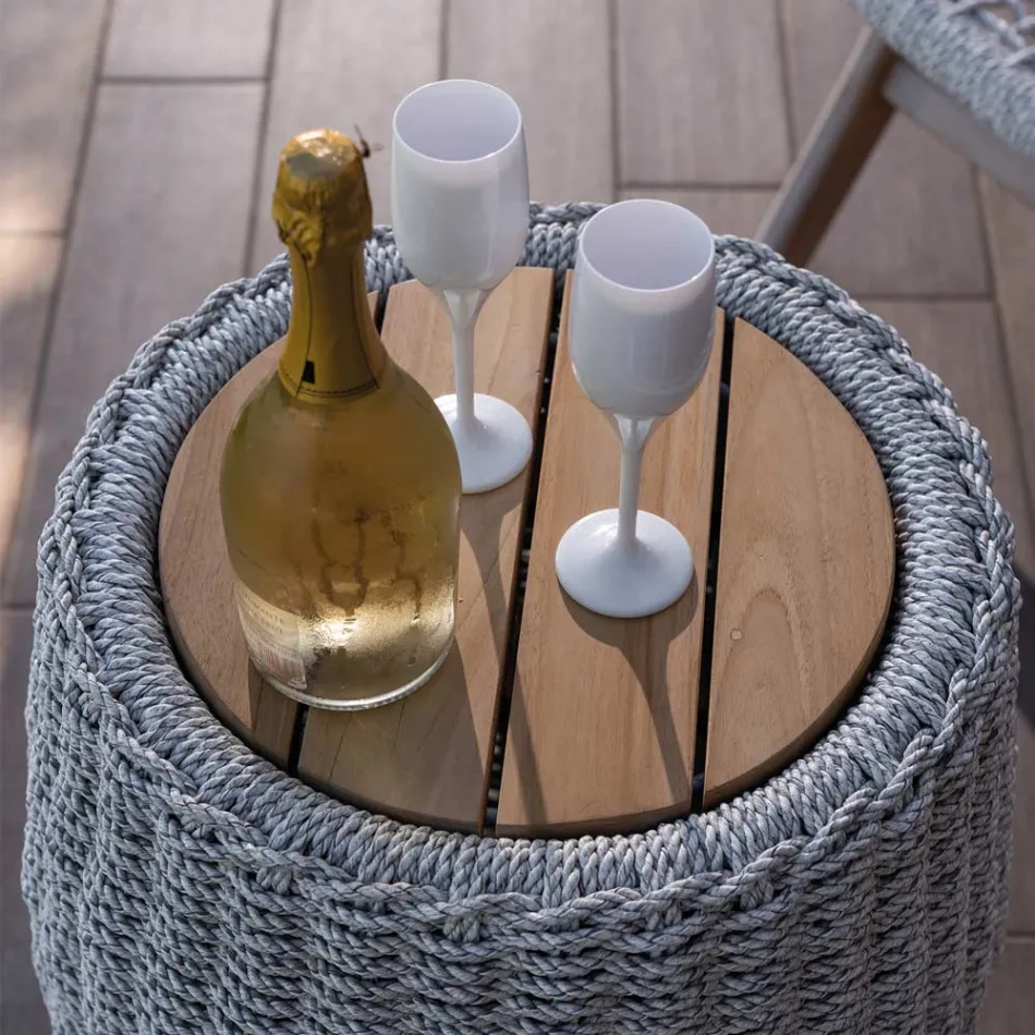 Modulare Gartenlounge aus Teakholz und handgewebtem Seil - Arjuna Viadurini