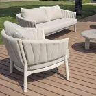 Wohnzimmer, bestehend aus 2 Sesseln, 1 Sofa und 2 Couchtischen aus Aluminium - Fusion Viadurini