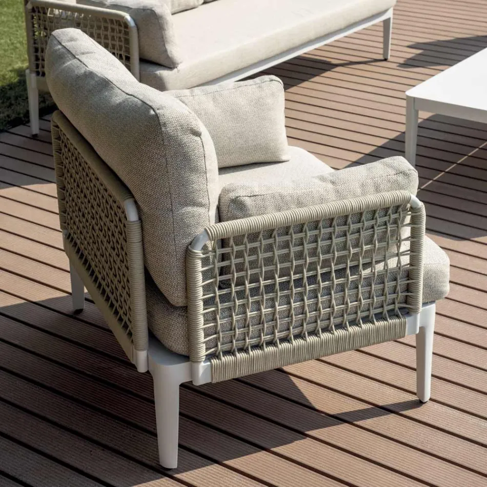 Wohnzimmer, bestehend aus 2 Sesseln, 1 Sofa und Couchtisch aus Aluminium - Symphony Viadurini