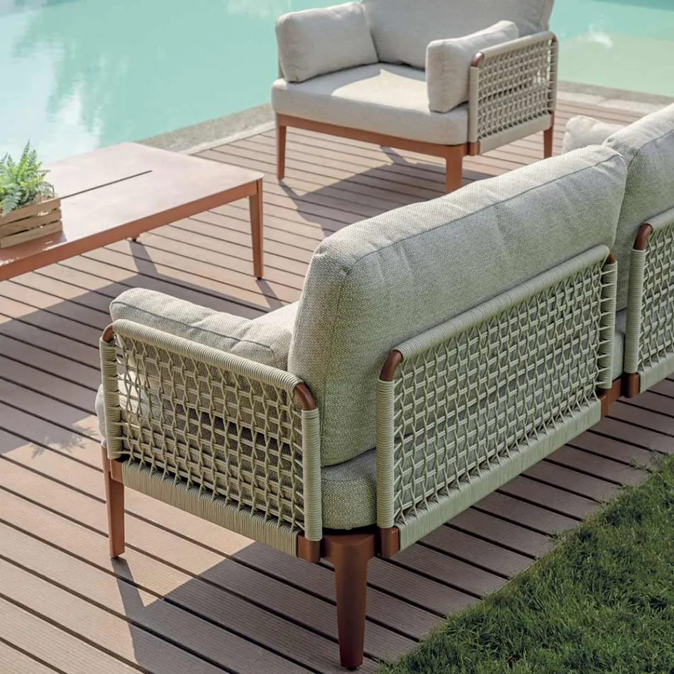 Wohnzimmer, bestehend aus 2 Sesseln, 1 Sofa und Couchtisch aus Aluminium - Symphony Viadurini