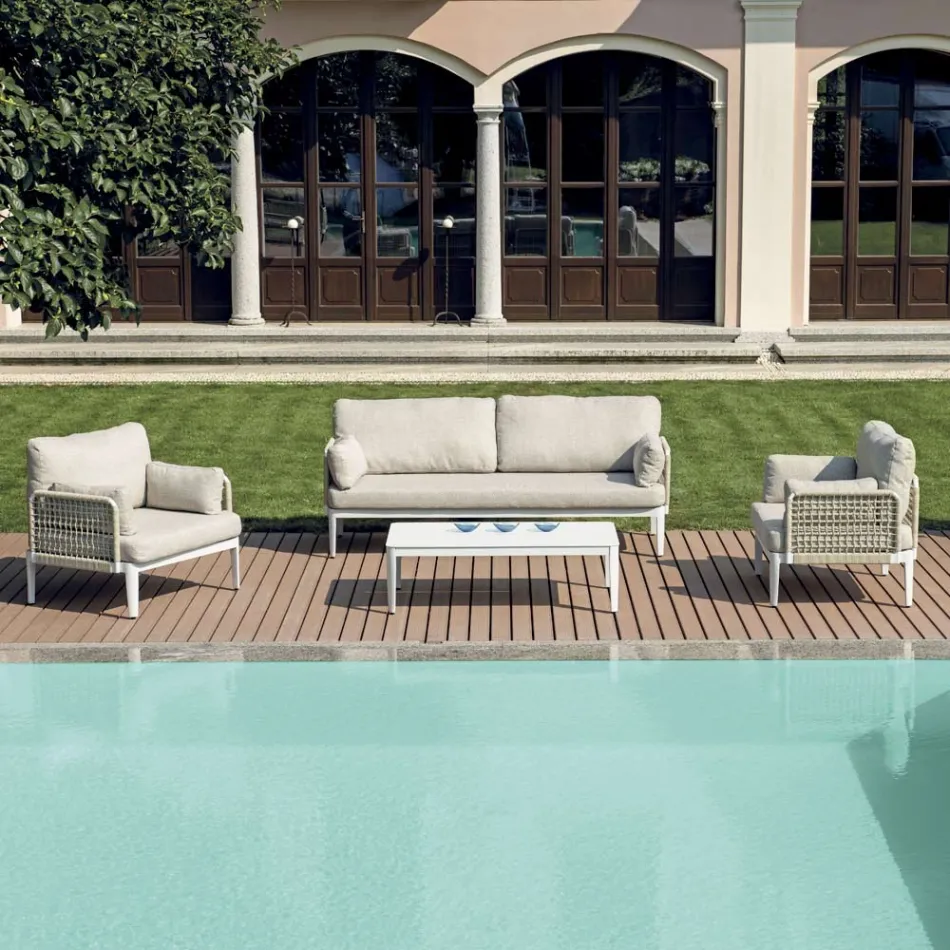 Wohnzimmer, bestehend aus 2 Sesseln, 1 Sofa und Couchtisch aus Aluminium - Symphony Viadurini