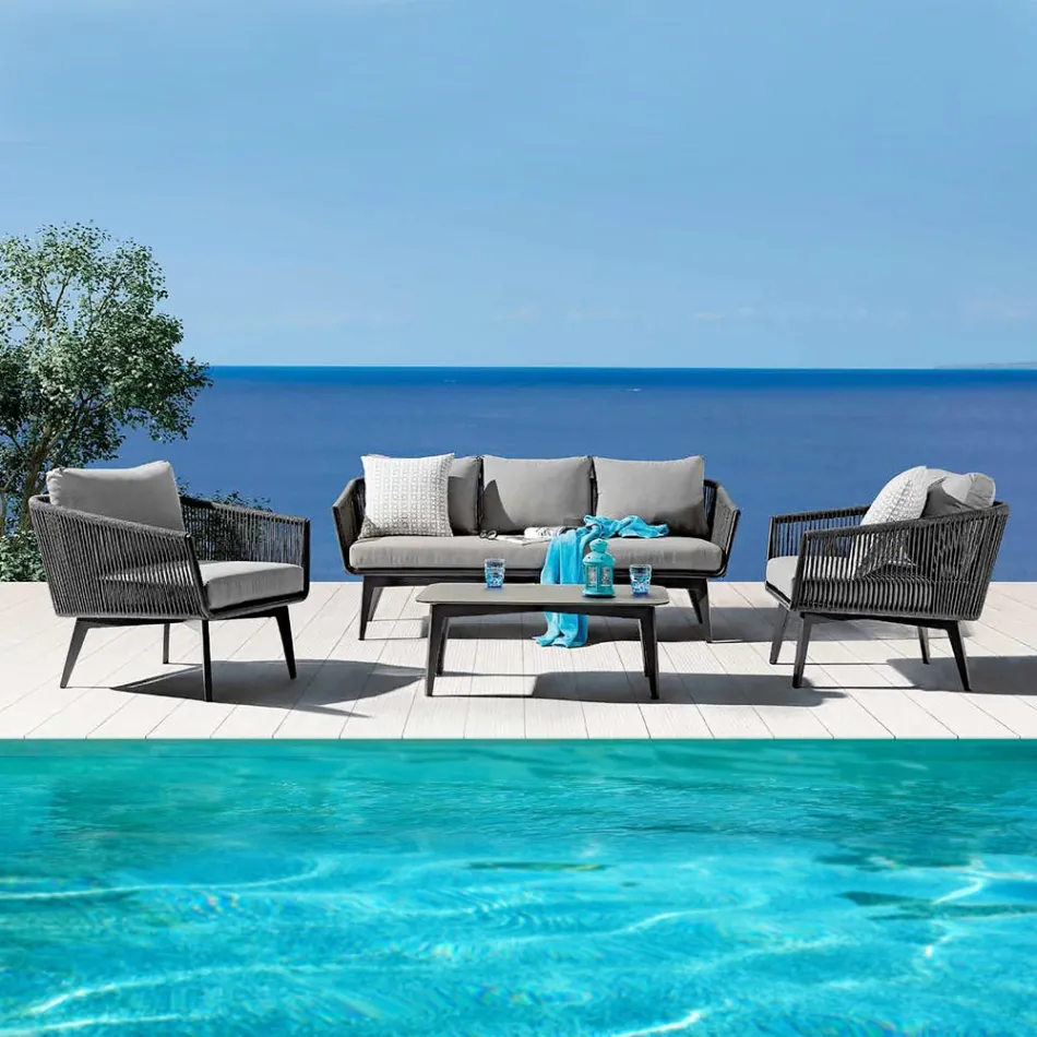 Wohnzimmer bestehend aus 2- oder 3-Sitzer-Sofa, Sesseln und Couchtisch - Elios Viadurini