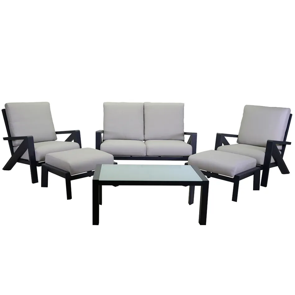 Wohnzimmer, bestehend aus Sofa, Couchtisch und Sesseln mit Fußstütze - Anschlagtafel Viadurini