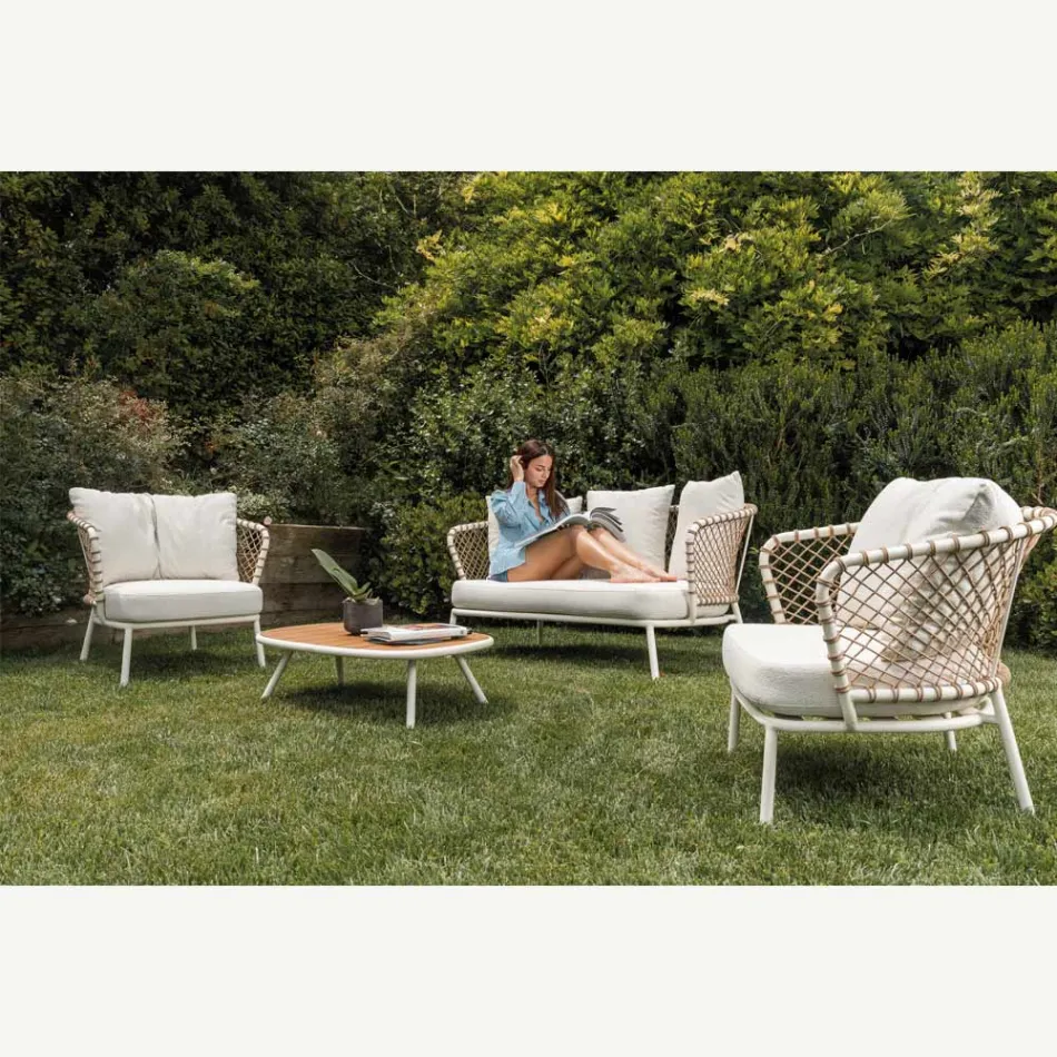 Outdoor Lounge mit Aluminiumrahmen und Seilrückenlehne - Skyline Viadurini