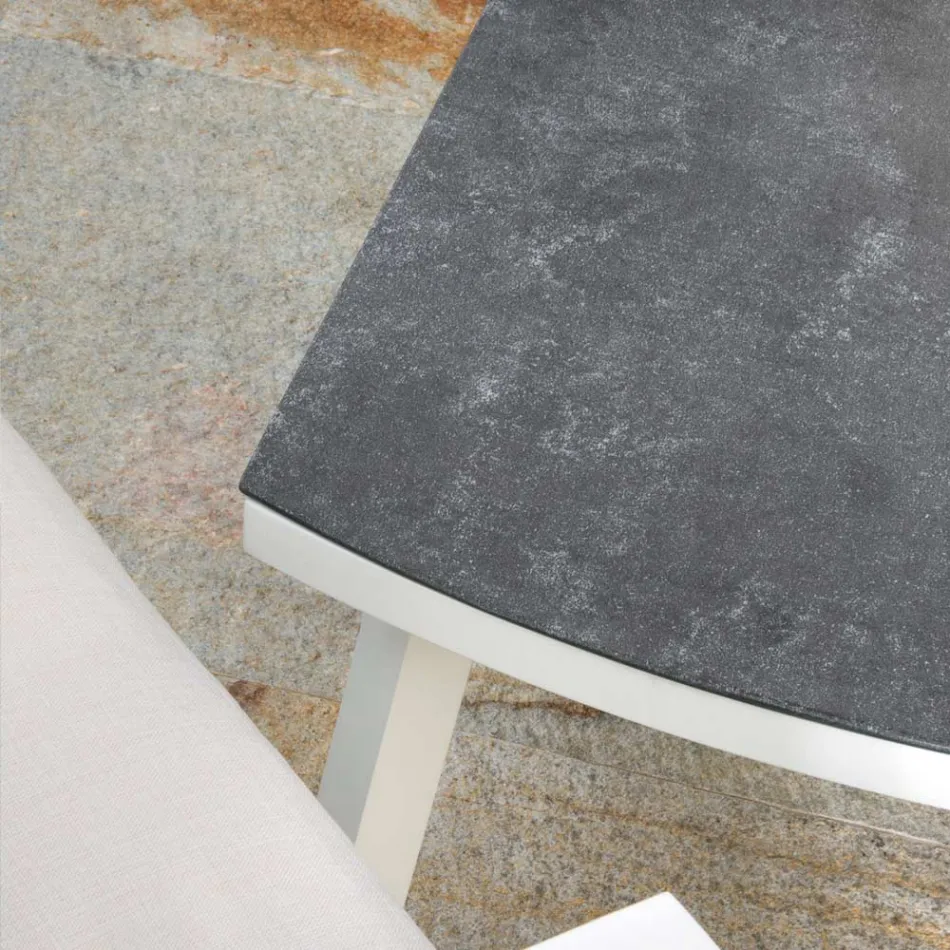 Outdoor Lounge aus weißem Aluminium und cremefarbenen Polstern - Relaz Viadurini