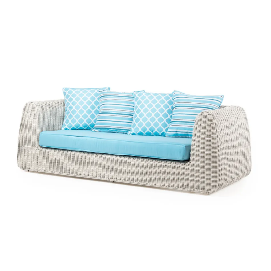 Outdoor-Lounge in Polyrattan und blauen Kissen - Charlie Viadurini
