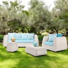 Outdoor-Lounge in Polyrattan und blauen Kissen - Charlie Viadurini