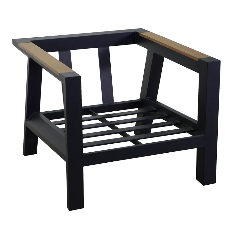 Outdoor-Lounge aus Aluminium mit Details aus brasilianischem Teakholz - Tagebuch Viadurini