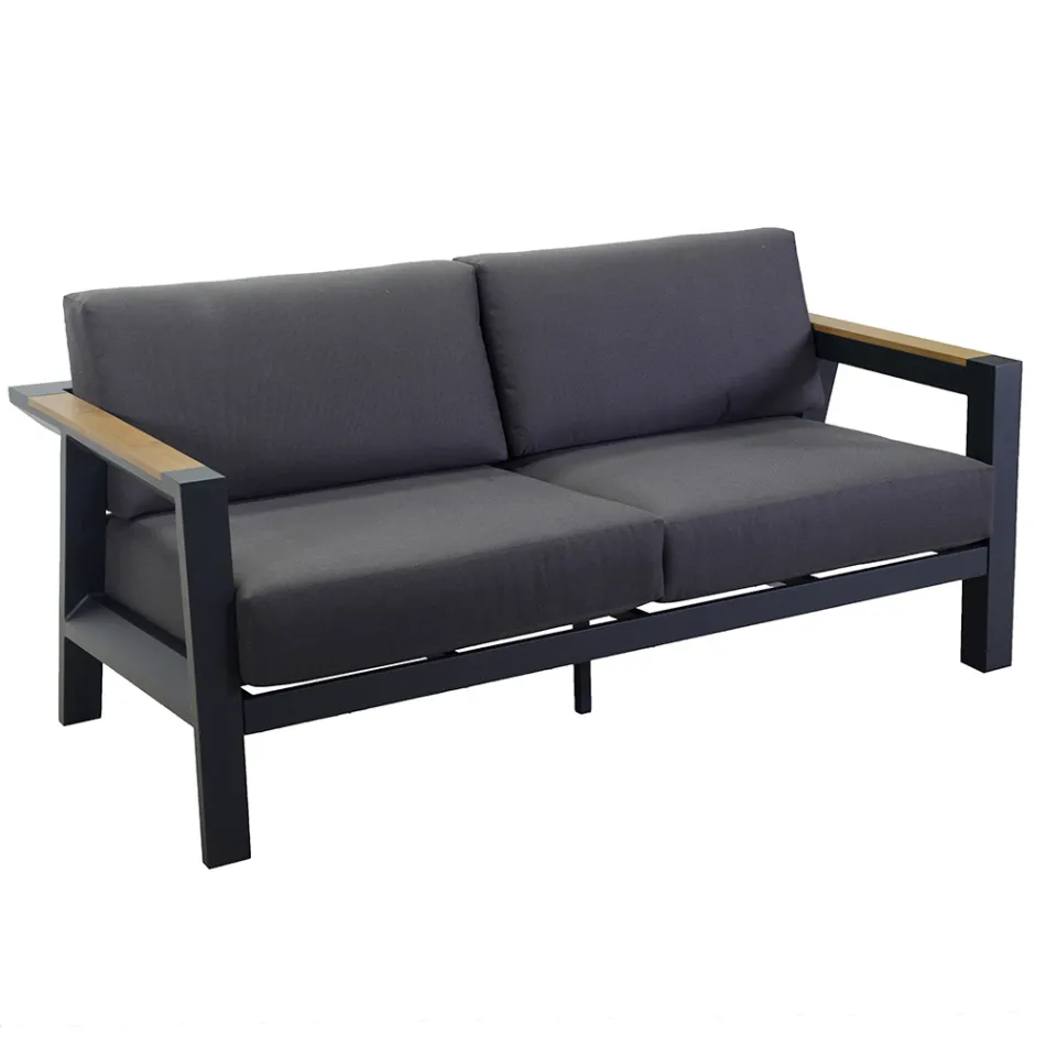 Outdoor-Lounge aus Aluminium mit Details aus brasilianischem Teakholz - Tagebuch Viadurini