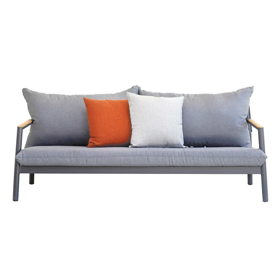 Gartenlounge mit 2 Sesseln, 1 Sofa und 1 Aluminiumtisch - Minni Viadurini