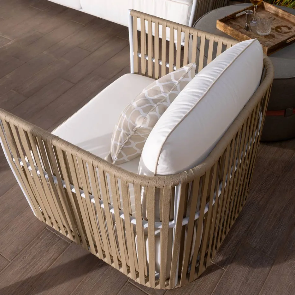 Gartenlounge aus weißem Aluminium und Stoff - Eugene Viadurini