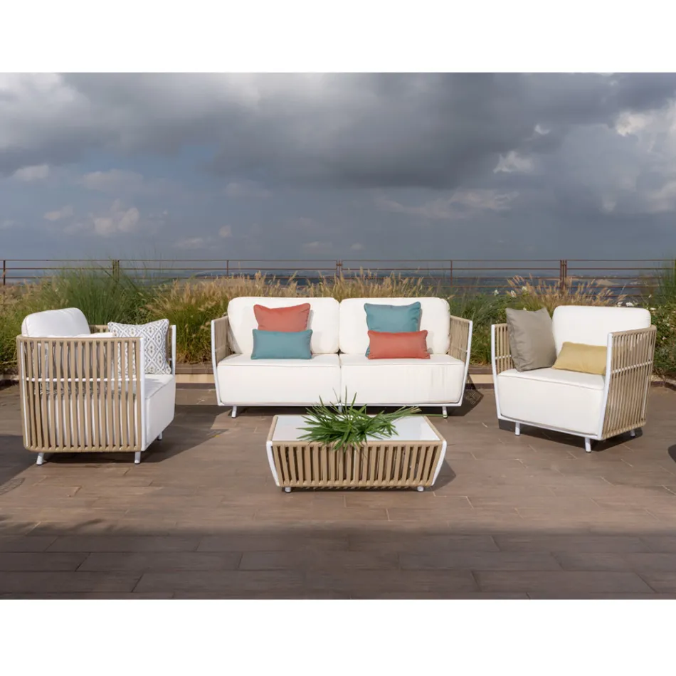 Gartenlounge aus weißem Aluminium und Stoff - Eugene Viadurini