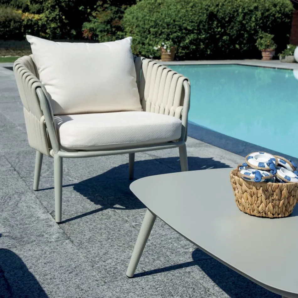 Narin Gartenlounge-Set aus Aluminium und Seil mit Polsterung und Kissen Viadurini