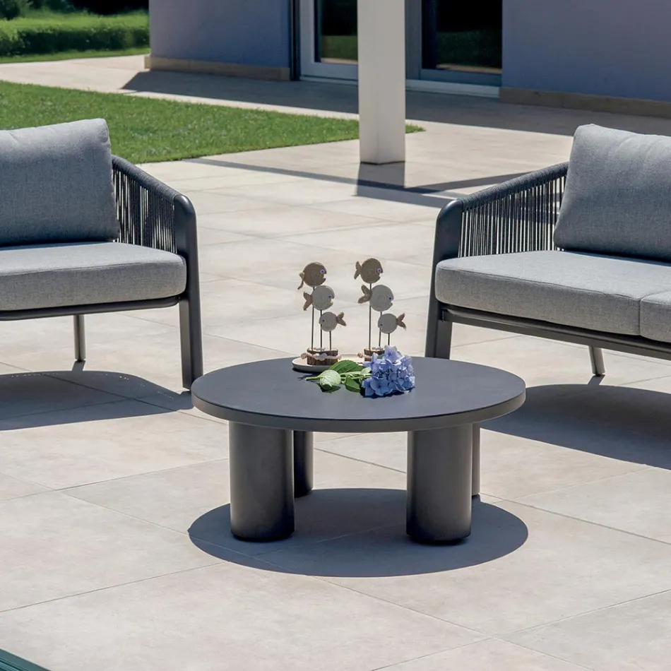 Smeria Garten-Lounge-Set aus Aluminium und gewebtem Seil mit Kissen Viadurini