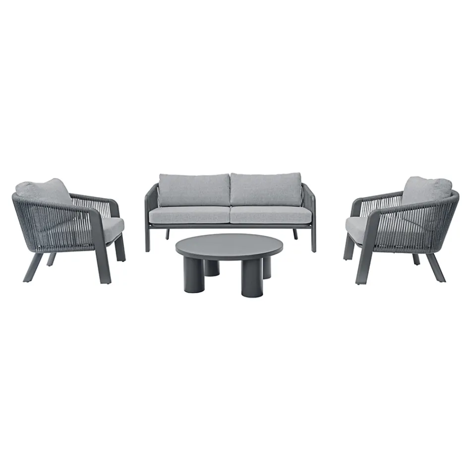 Smeria Garten-Lounge-Set aus Aluminium und gewebtem Seil mit Kissen Viadurini