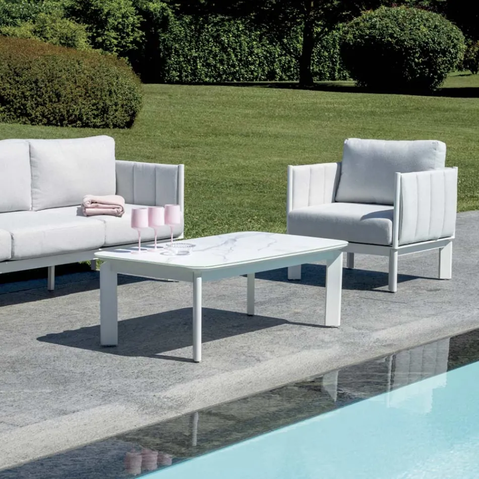 Gartenlounge-Set aus Aluminium und Stoff mit Polsterung und Kissen - Vetra Viadurini