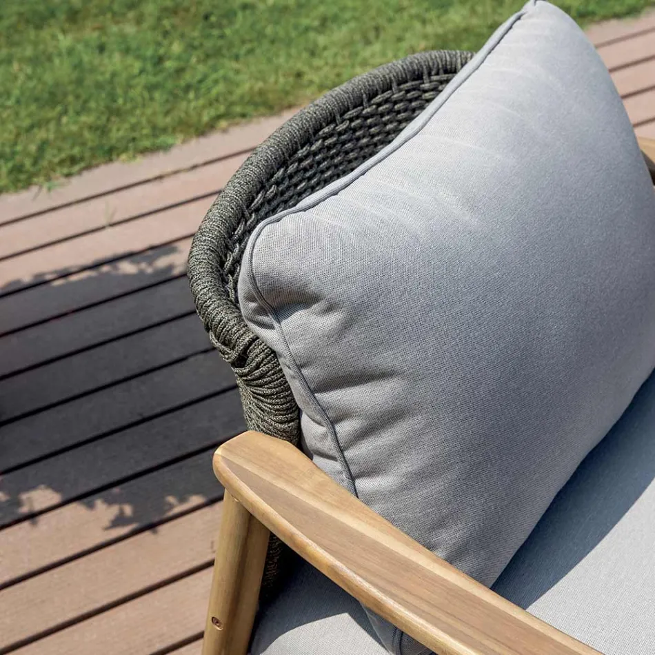 Rosira Gartenlounge-Set aus Akazienholz mit Seil- und grauen Kissen Viadurini