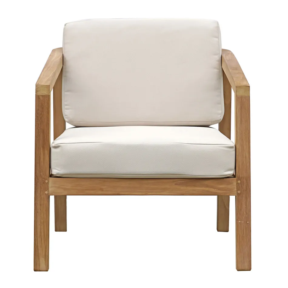 FSC-zertifiziertes Teak-Gartenmöbelset mit ecrufarbenen Kissen – Caresa Viadurini