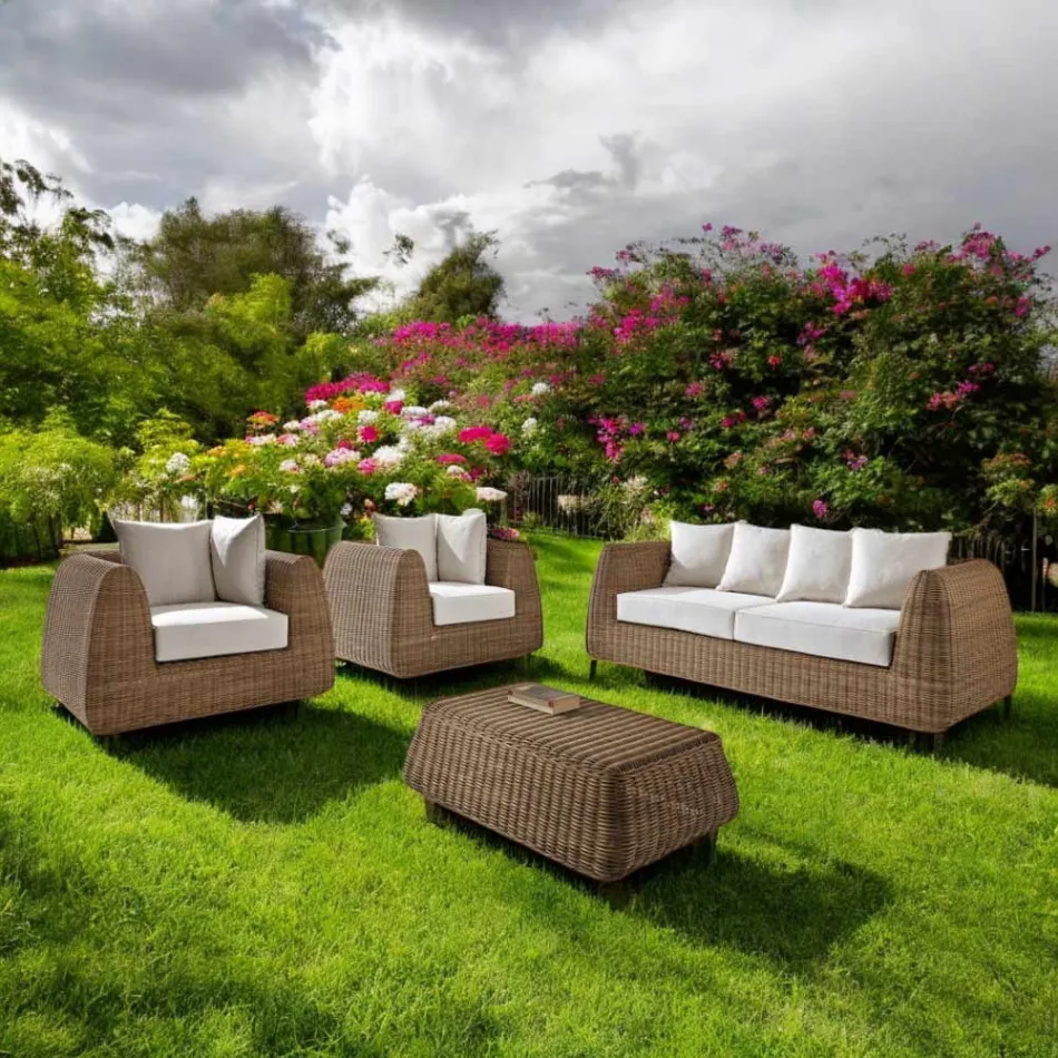 Handgewebtes Gartenset aus Polyrattan – Charlie Viadurini