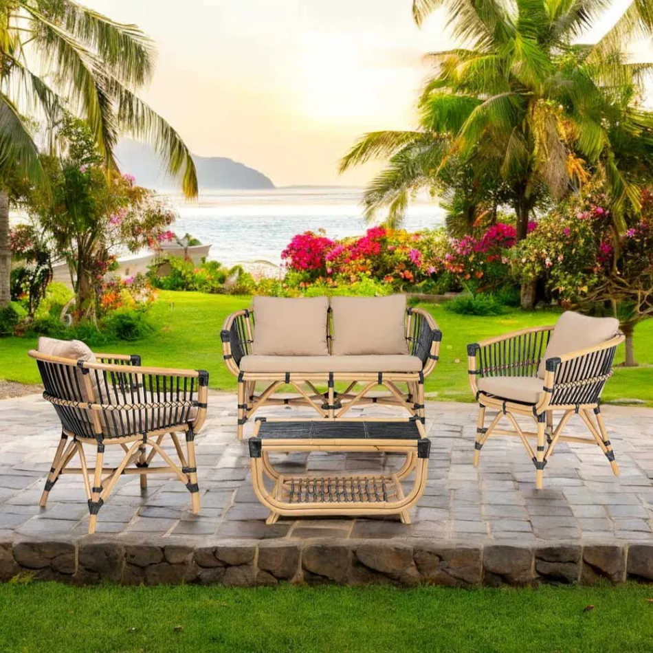 Garten-Lounge-Set aus natürlichem Rattan mit Kissen inklusive - Catelyn Viadurini