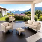 Polyrattan Wohnzimmer Marke REHAU in verschiedenen Ausführungen und weißen Kissen - Madness Viadurini