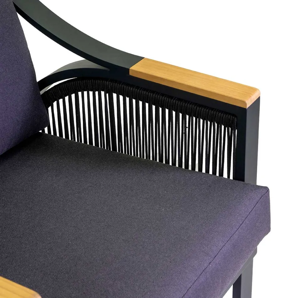 Wohnzimmer aus Aluminium mit Armlehnen aus brasilianischem Teakholz - Tagebuch Viadurini