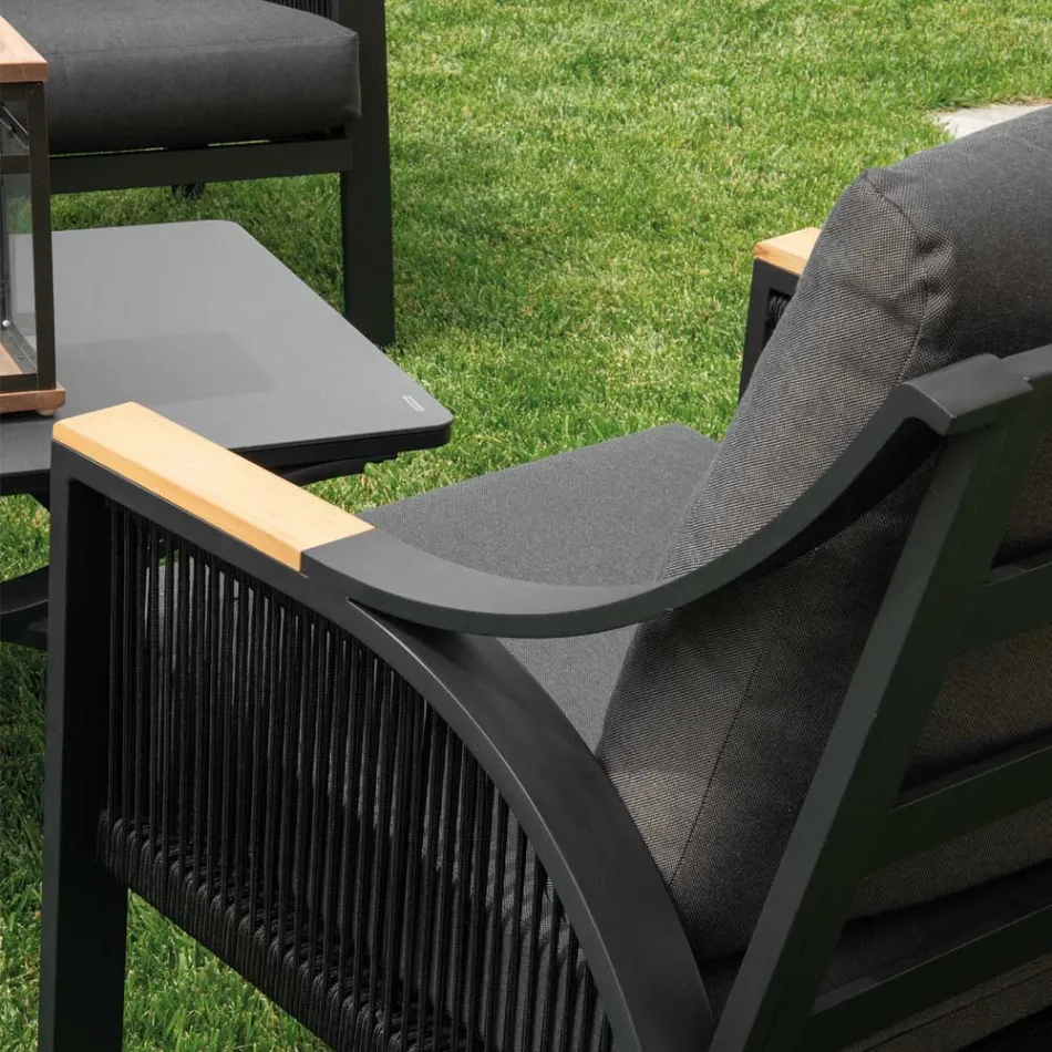 Wohnzimmer aus Aluminium mit Armlehnen aus brasilianischem Teakholz - Tagebuch Viadurini