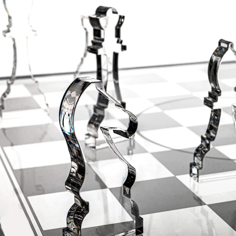Designer-Schach- und Damespielset aus Plexiglas mit Schublade, hergestellt in Italien - Elora Viadurini