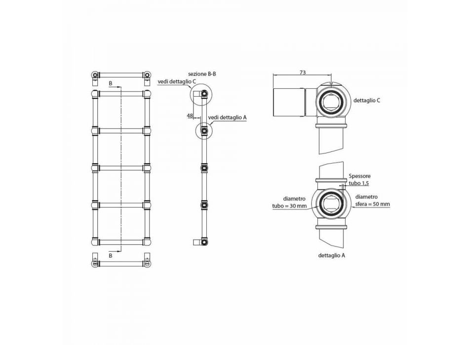 Modularer hydraulischer Handtuchwärmer 194 W Chrom-Messingrohr - Caesar Viadurini