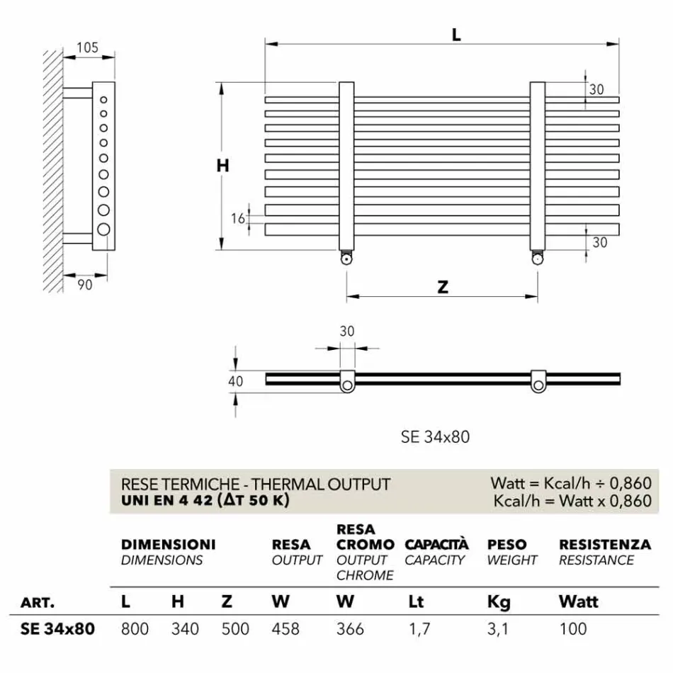 horizontal Elektrowärmer Selene aus italienischen Scirocco H Viadurini